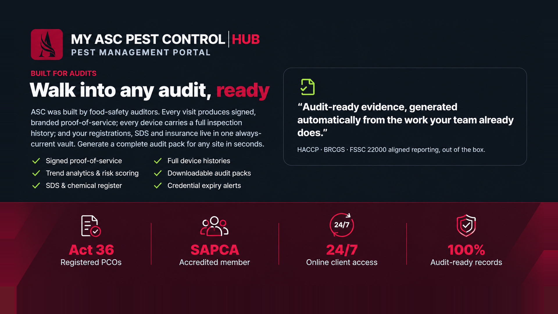 MY ASC Pest Control Hub audit-ready pest management portal for commercial sites