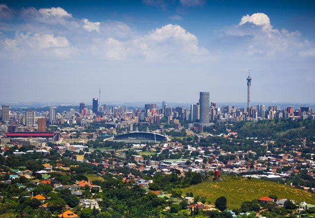 Gauteng skyline, Johannesburg CBD and financial district at night
